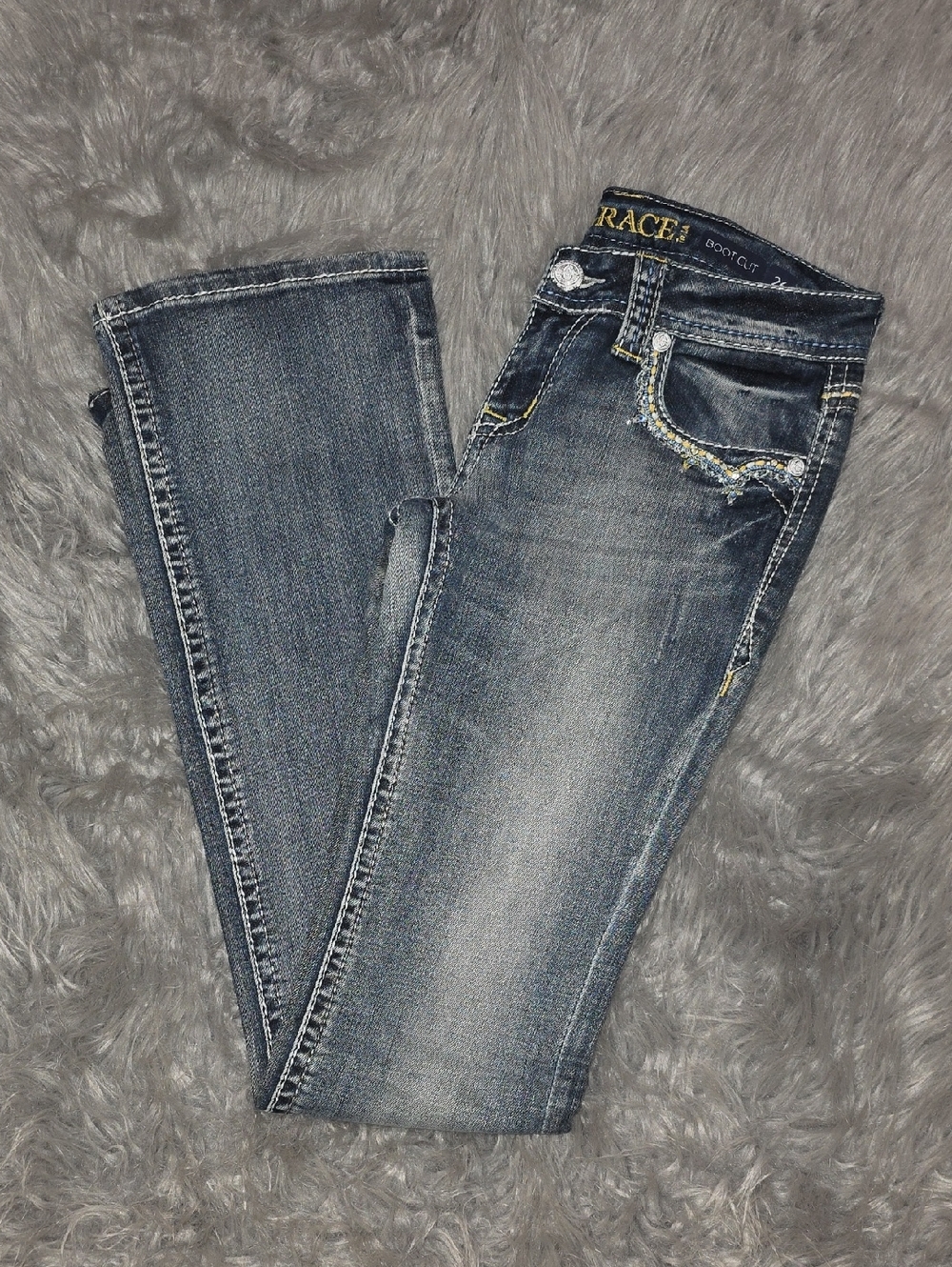 Grace in LA Women's Distressed Mid-Blue Bootcut Jeans